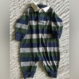 Ralph Lauren Navy and Green Striped Kids Footie